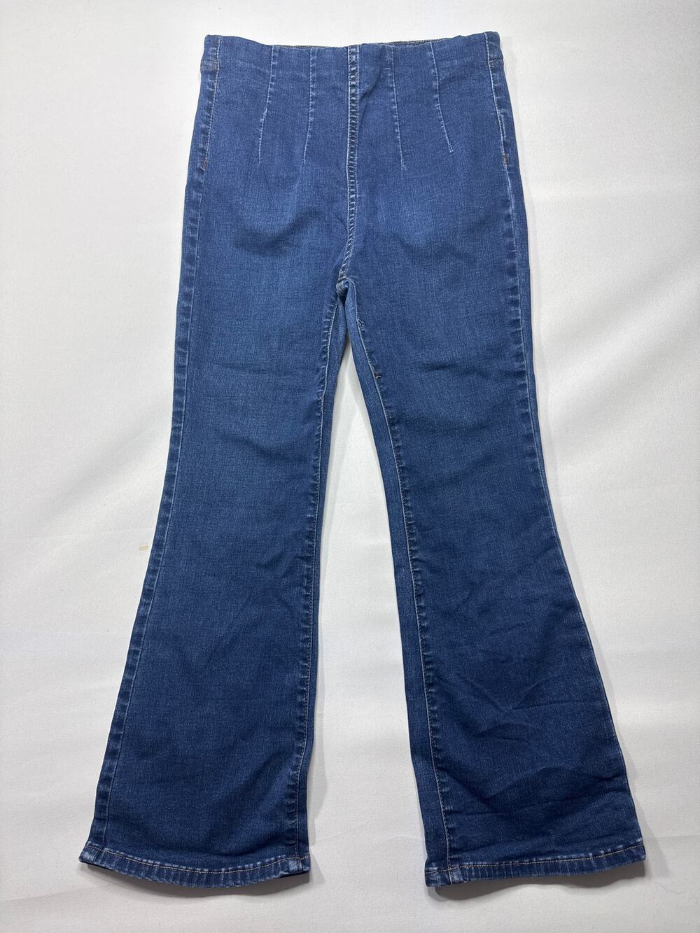 Free People Women's Pull‎ On Crop Flare Stretch Blue Jeans - Size 27 (26x24.5)